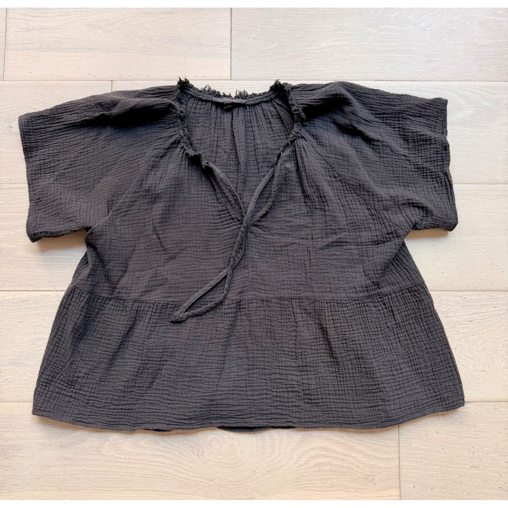 Grade & Gather Gray Gauze Peasant Top Womens Small Boho Cottagecore Oversized